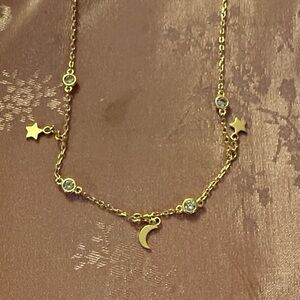 Sterling silver Gold Vermille Star and Moon Necklace